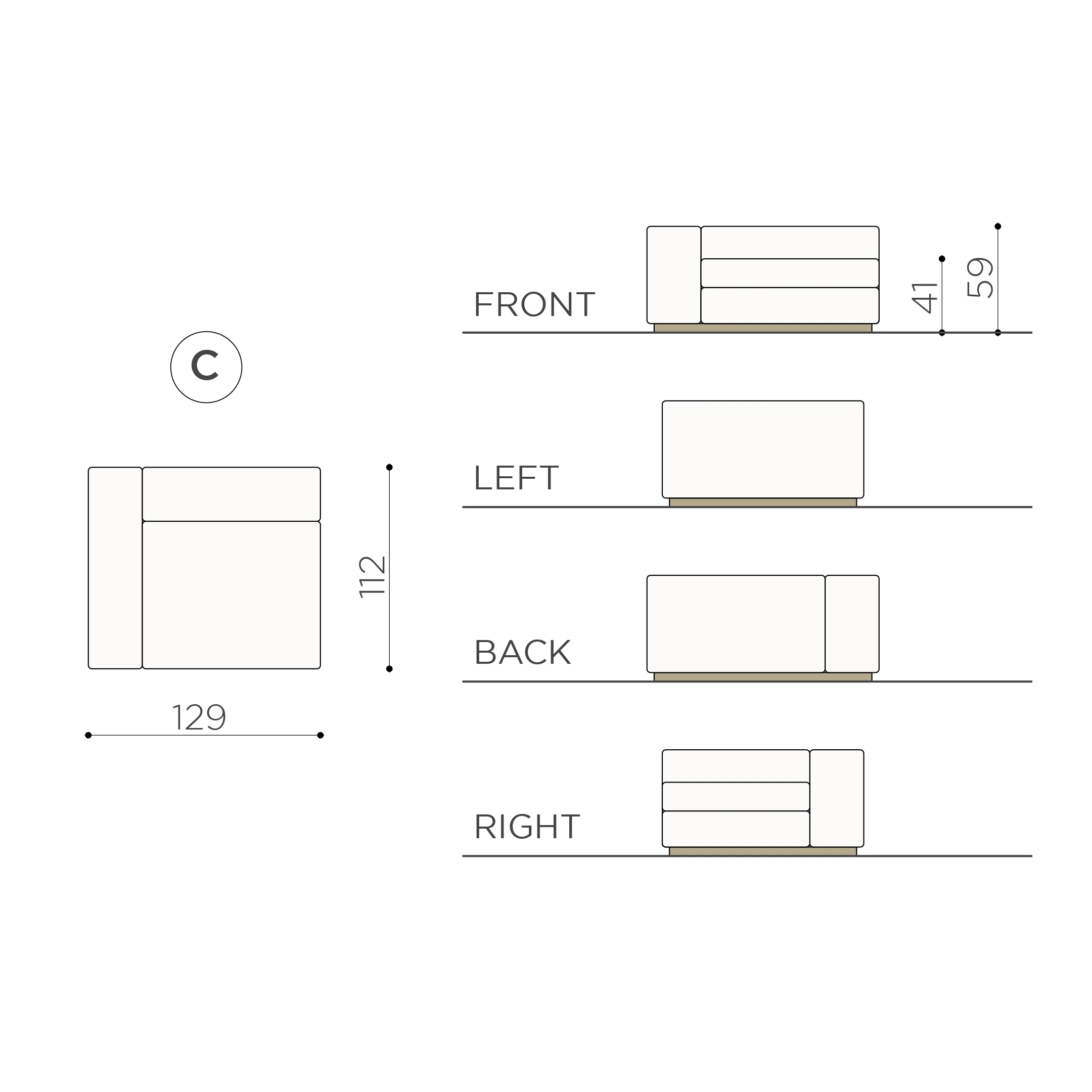 damir sofa size - C - WEB